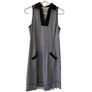 Jofit Dress Black White Striped Golf Athleisure Collar V Neck Pockets Small